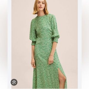 MANGO MIDI DRESS CAROL GREEN DITSY FLORAL PRINT CREPE